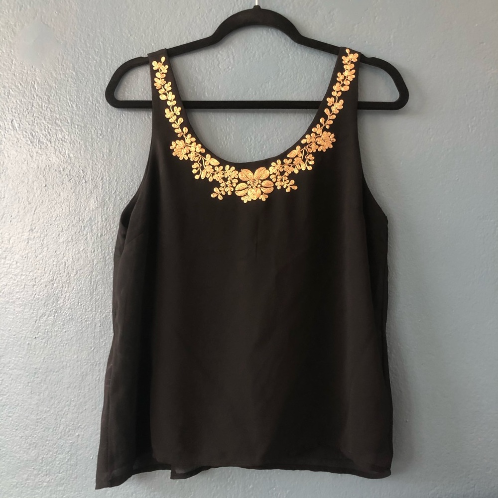 Flowy Tank Blouse with Gold Embroidery